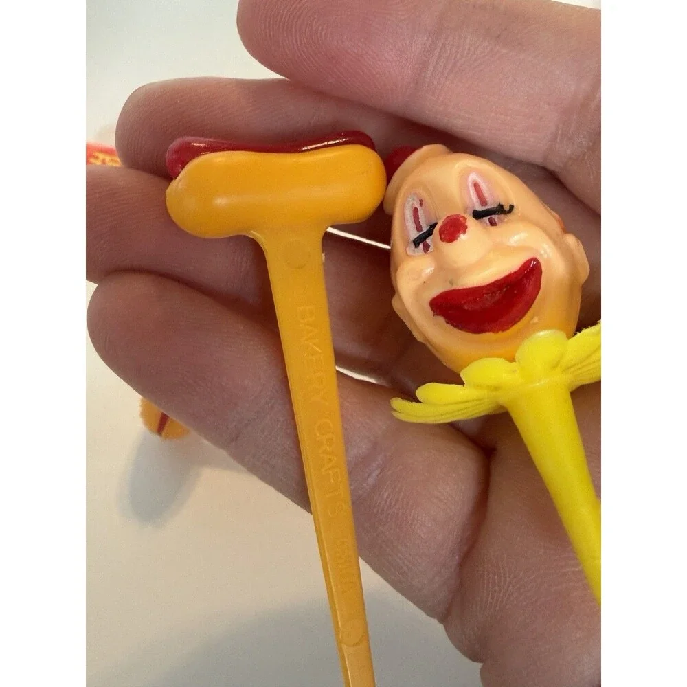 Ten Vintage Cake Toppers Holiday Clown Heads Fries Flamingo Pumpkin Chick Bunny